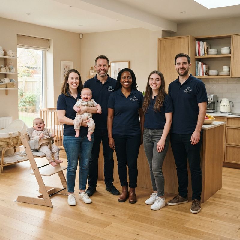 Ingenuity high chair and bouncer in a family kitchen